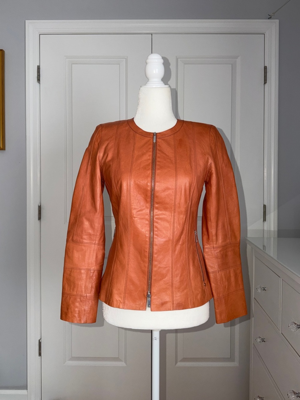 Lafayette 148 New York Orange Leather Biker Jacket